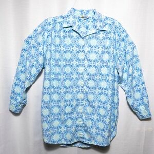 Solumbra Sun Protection Shirt L Blue Tile Mosaic 100+ UPF Resortwear Beach